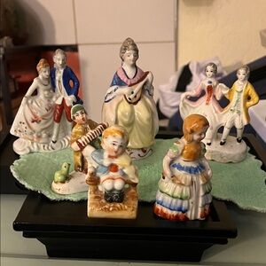 Vintage occupied Japan 6 Figurine Lot - Colorful Miniature Victorian Figures